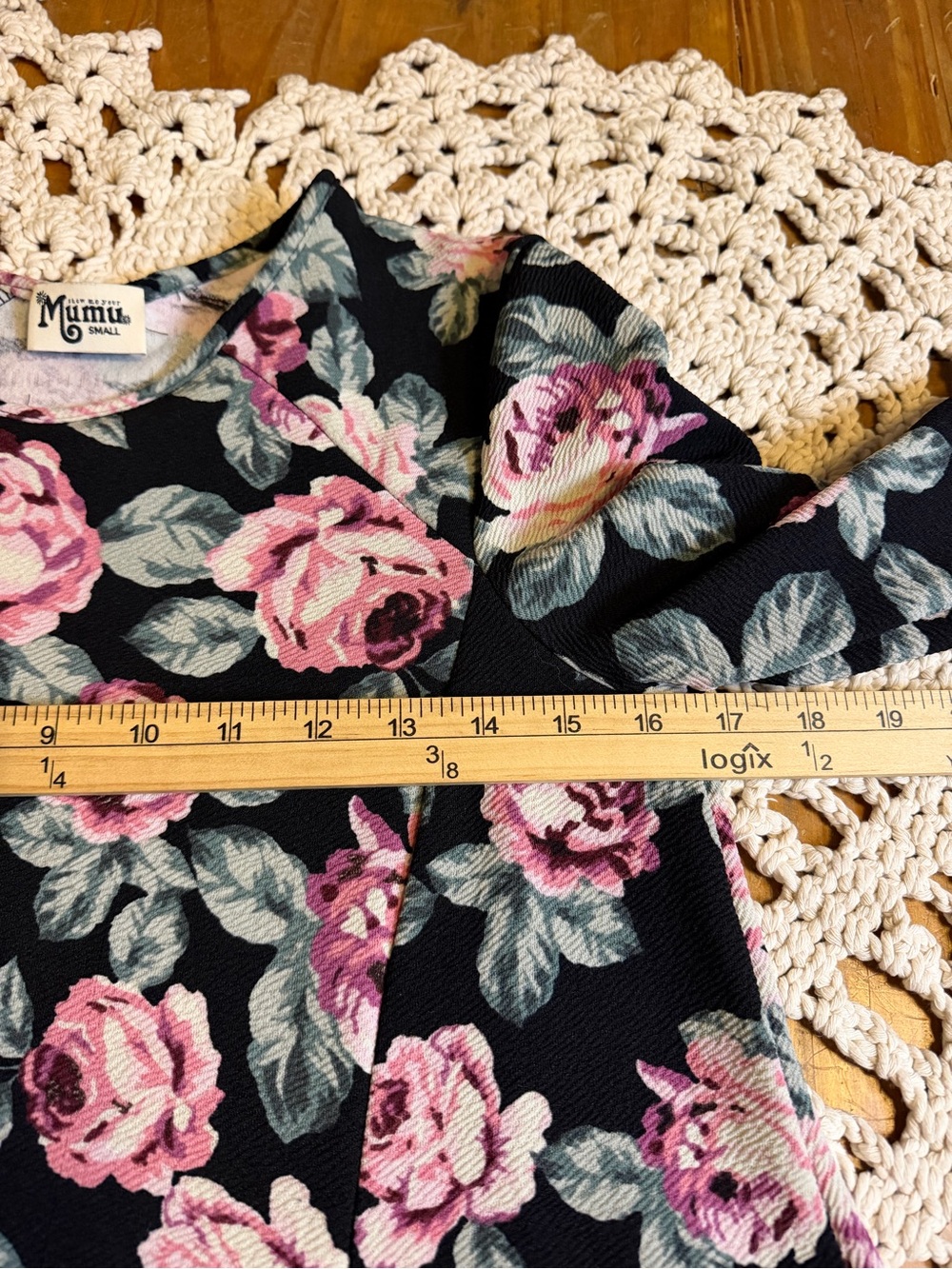 Show Me Your Mumu Floral Swing Dress Small Black Pink Roses Long Sleeve Boho - Picture 3 of 4